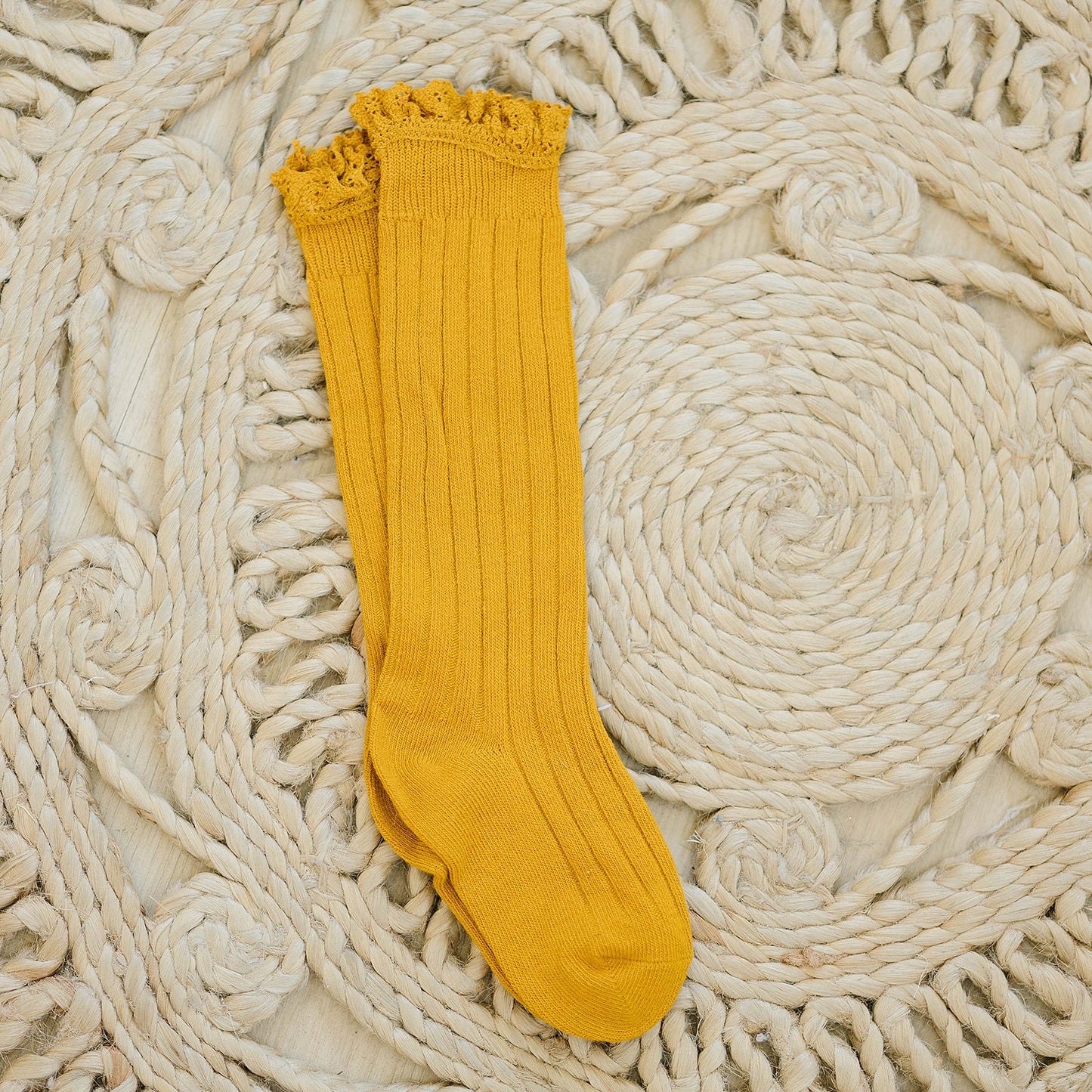 LLB Lace Top Knee High Socks Socks Little Love Bug Co. 1-3 Years Mustard Seed 