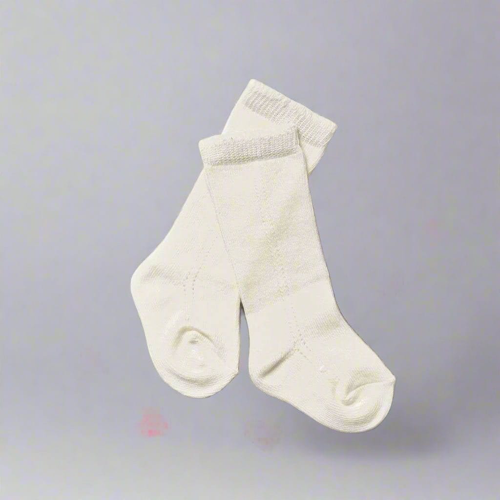 Little Love Bug Co. Socks 2 Pairs of Cream Socks / 0-12 Months LLB Eyelet Knee High Socks (2 pairs in each order)