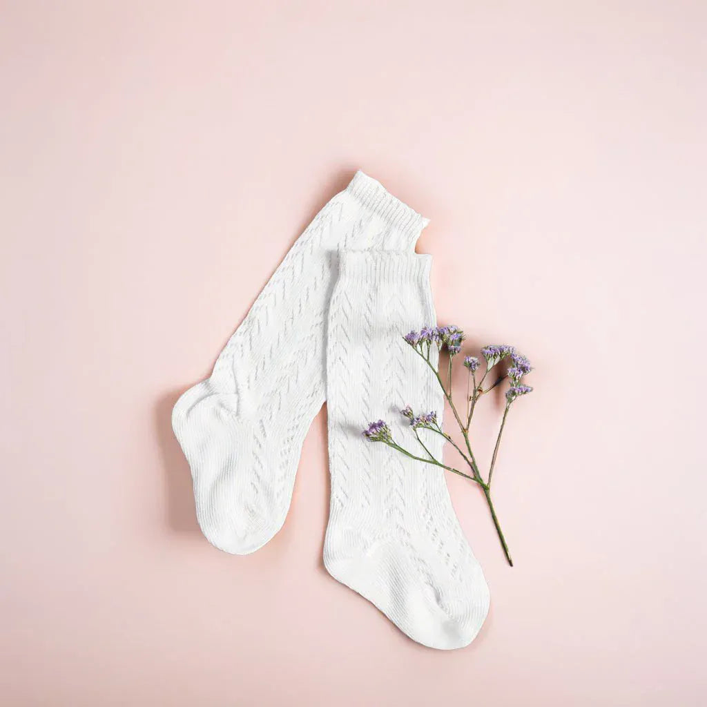 Little Love Bug Co. Socks 2 Pairs of White Socks / 0-18 Months LLB Crochet Knee High Socks (2 pairs in each order)