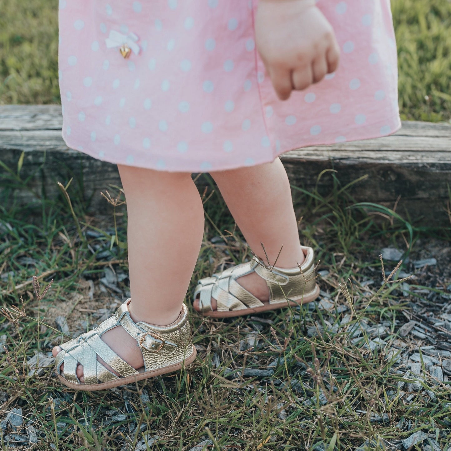 Load image into Gallery viewer, Gold Closed Toe Sandal Sandal Little Love Bug Co. 7 (Minimalist Sole) 
