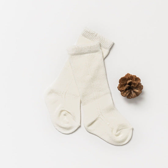 Load image into Gallery viewer, Little Love Bug Eyelet Knee High Socks Socks Little Love Bug Co. 0-12 Months Cream 
