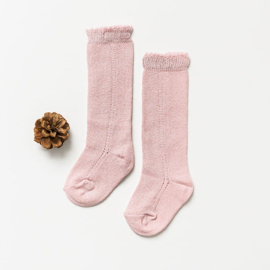 Load image into Gallery viewer, Little Love Bug Eyelet Knee High Socks Socks Little Love Bug Co. 0-12 Months Pink 
