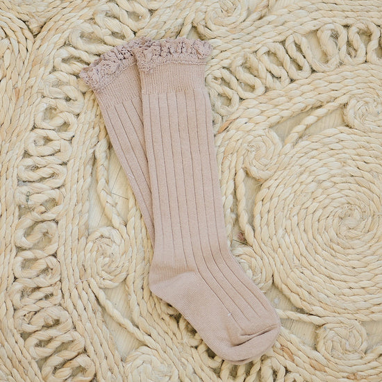 LLB Lace Top Knee High Socks Socks Little Love Bug Co. 1-3 Years Oatmeal 