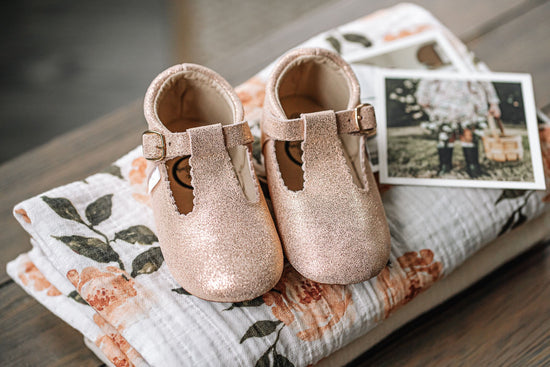 Load image into Gallery viewer, Rose Gold Sparkle T Bar T-Bar with Anti-Slip Sole Little Love Bug Co. 
