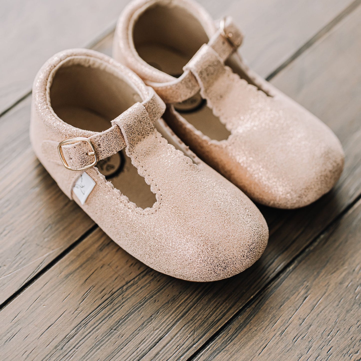 Rose Gold Sparkle T Bar T-Bar with Anti-Slip Sole Little Love Bug Co. 6 (Weatherproof Soft Sole) 