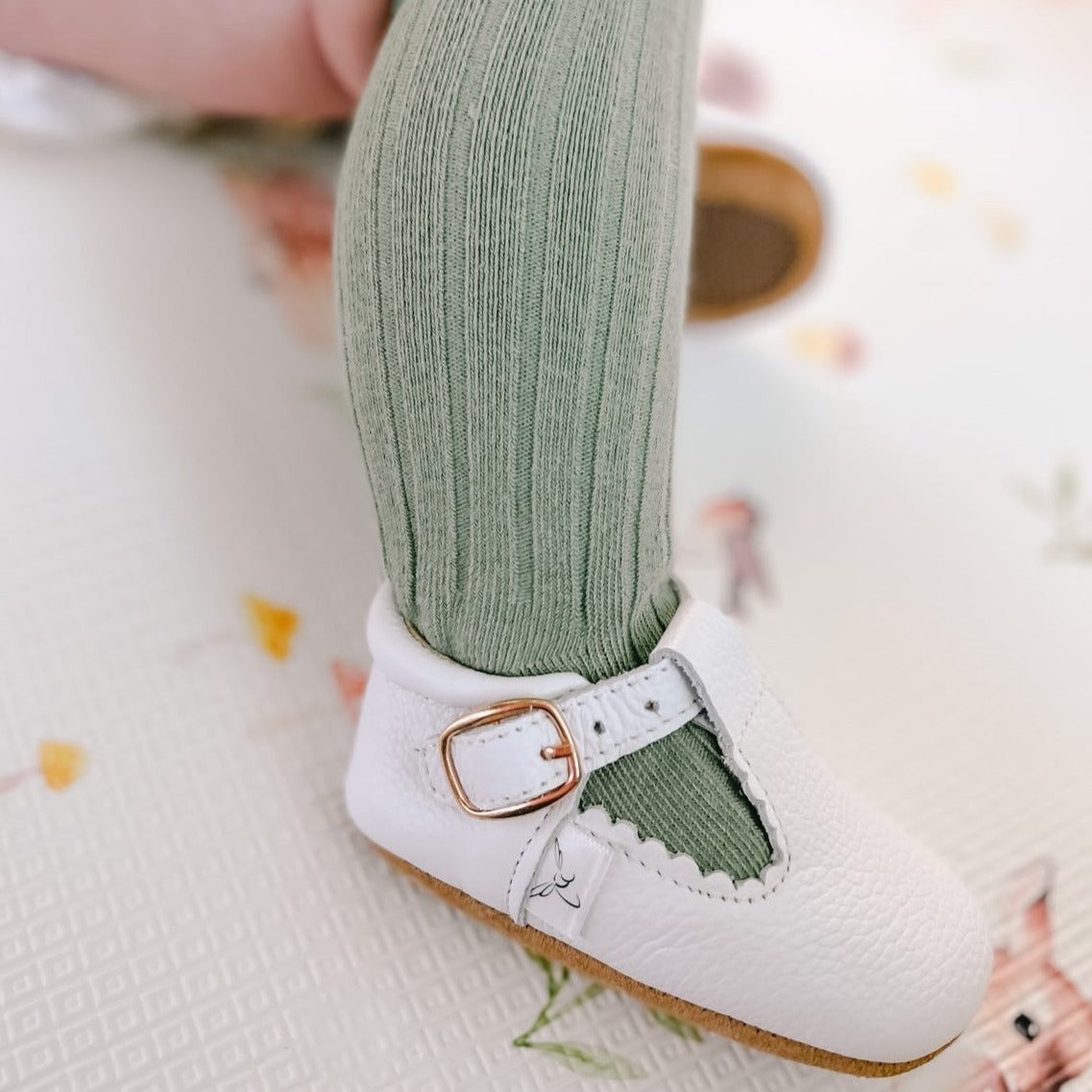 Load image into Gallery viewer, White T Bar T-Bar with Anti-Slip Sole Little Love Bug Co. 
